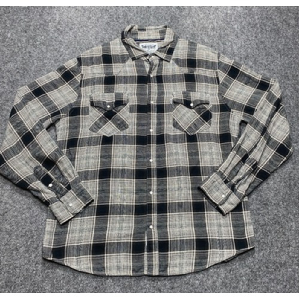 Levis Shirt Mens Large Black Gray Plaid Western Pearl Snap Button Long Sleeve